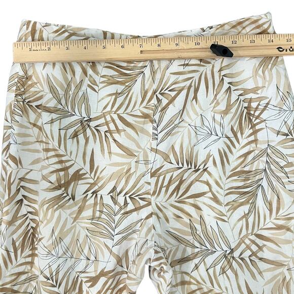Allison Taylor 100% Linen High Rise Tan White Tropical Leaf Palm Capri Pants 6 - Picture 5 of 7